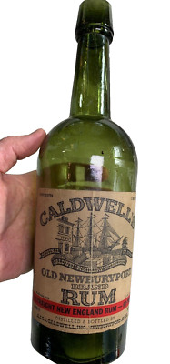 Antique Applied Top Caldwell's w Label Rum Bottle Newburyport Massachusetts