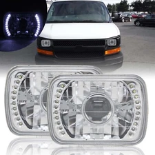 For Chevy Express Cargo Van 1500 2500 3500 Pair 7x6 LED Halo Projector Headlight