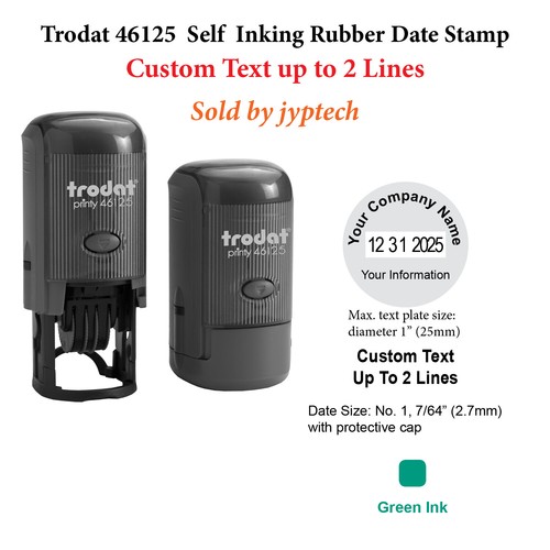 1"- Round Trodat 46125 Rubber Self Inking Stamp Custom Text up to 2 Lines w.Date - Picture 5 of 10