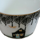 GRACE FINE CERAMIC Luncheon  Plate Cup  Woods Fox Snow Woods Cabin Gold Accents