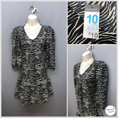 NEU Primark Black Mix Animal Print Short Swing Dress UK 10 EUR 38 UVP 10,00£
