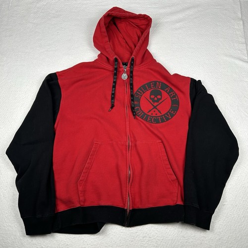 Sullen Art Collective Full Zip Hooded Sweatshirt Red Black Men’s Size Large - Picture 1 of 11