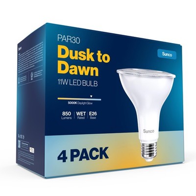 Sunco 4 Pack PAR30 Dusk to Dawn Light Bulbs, 850 Lumens, 11W, 5000K Daylight,...