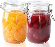 Airtight Glass Jar With Lids 32 OZ Wide Mouth Clear Storage Canisters 2 Pack