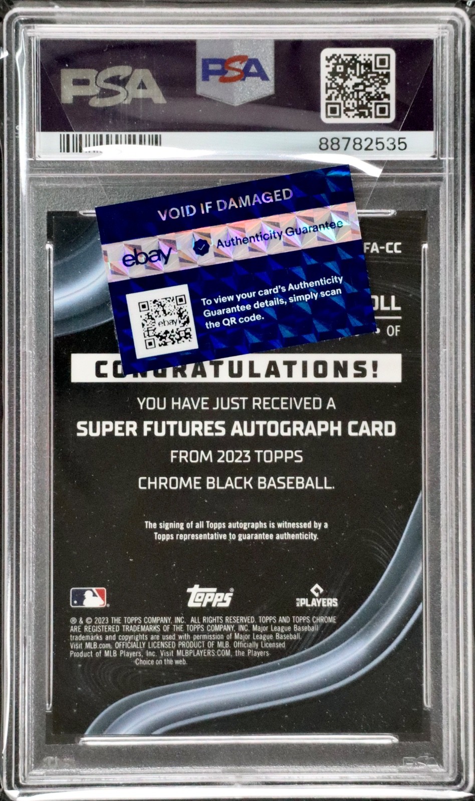 2023 Topps Chrome Black Corbin Carroll Super Futures Gold Auto /50 PSA 10 RC RA1 view 2
