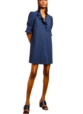 NWT* Banana Republic Mari Poplin Ruffle Navy Mini Dress Women's L | eBay