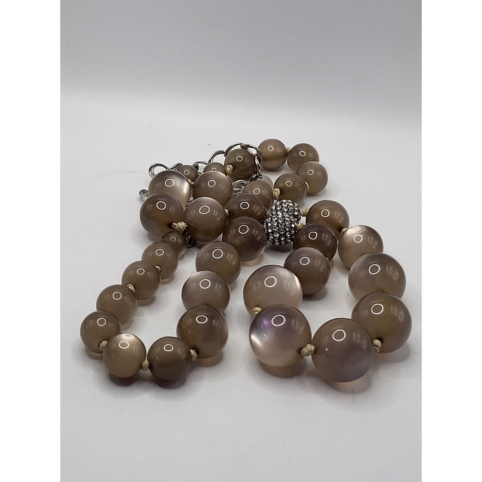 Talbots Signed Taupe Bead Statement Necklace Rhin… - image 3