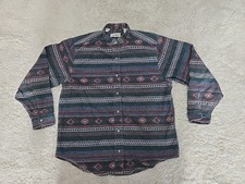 Vintage LL Bean Shirt Mens L Gray Green Aztec Flannel Button Down USA Made