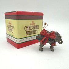 Ciervo Plata Elefante Adorno Navidad Animales Gris Rojo 1990 De Colección