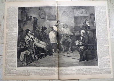 F. Barnard Harper's 1875 Inside A Barber Shop Giving A Razor Shave 2-Page Print