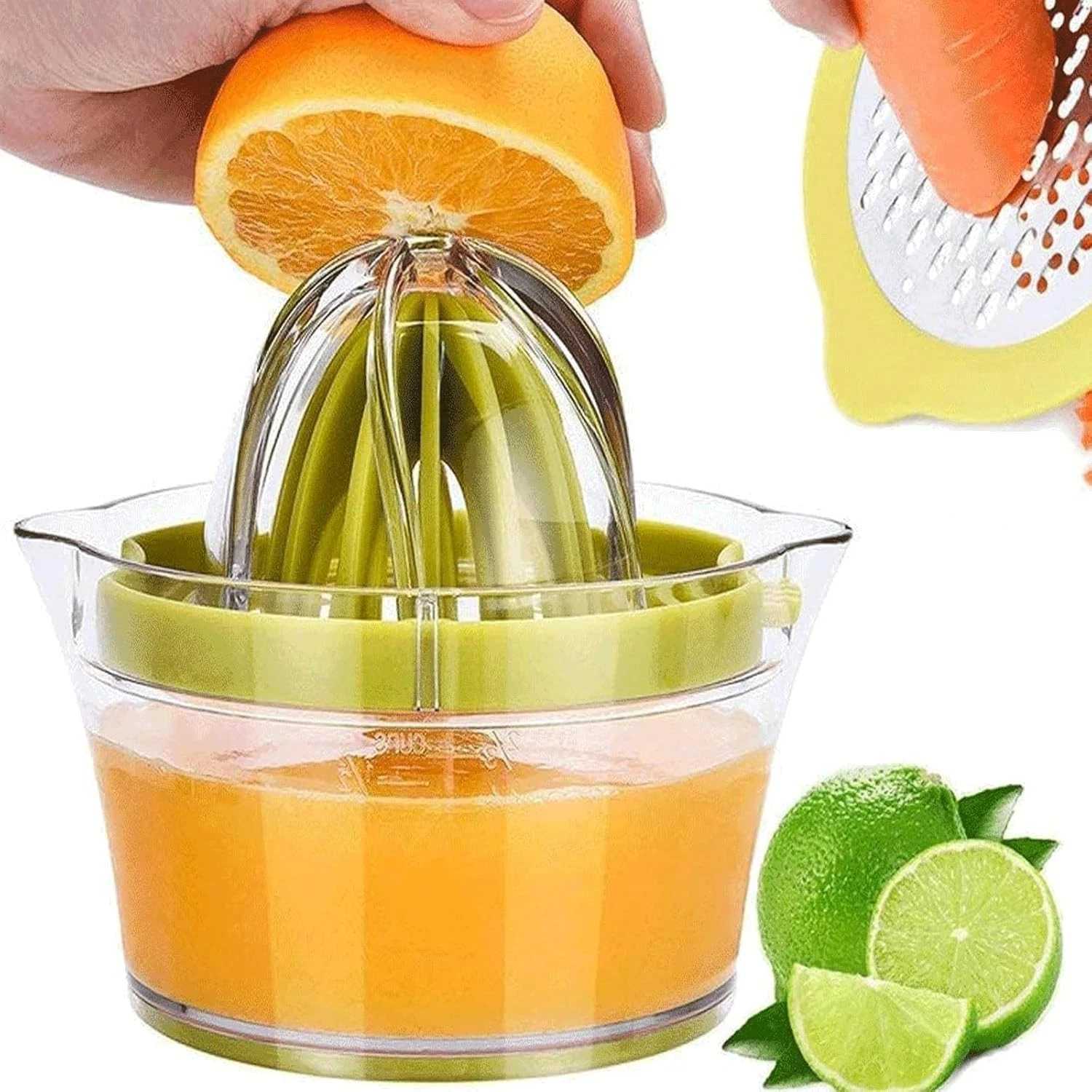 Manual Citrus Juicer 12oz Lemon Orange Squeezer w/ Measuring Cup Grater Green