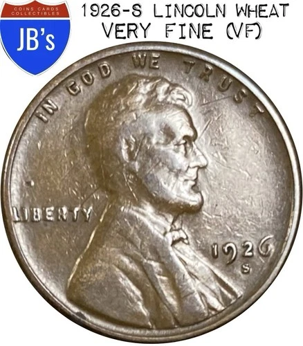 1926-S Lincoln Wheat Cent Penny 1c - VERY FINE (VF)