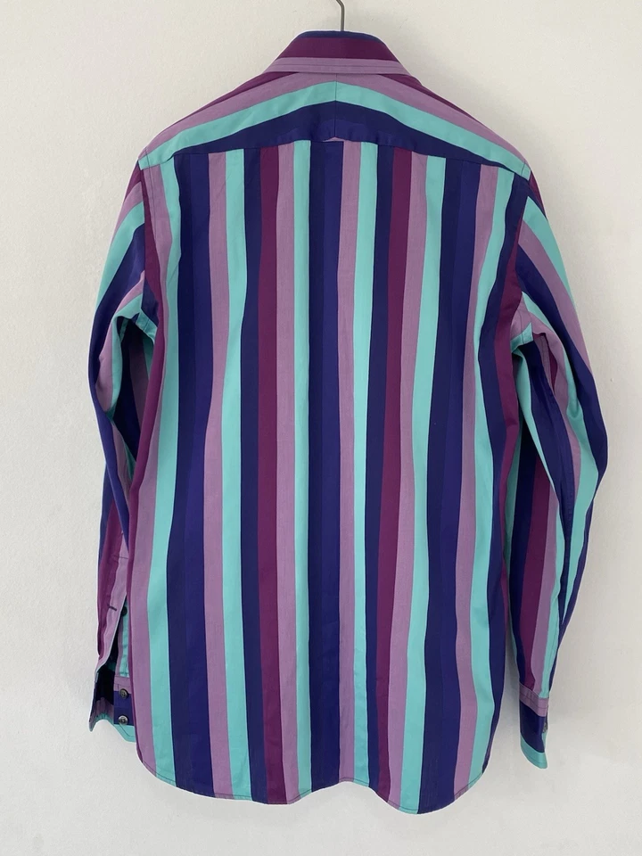 Camisa ajustada DUCHAMP LONDON de algodón a rayas moradas para hombre M/IN ITALIA EC Foto 2 de 4