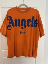 Palm Angels Oversized T-Shirt in vibrant orange, featuring bold blue