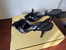 VICKI BETH size 6 sling back shoes black suede embellished 