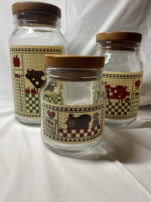 Vintage Anchor Hocking Country Farm Animal Glass Canister Set Of