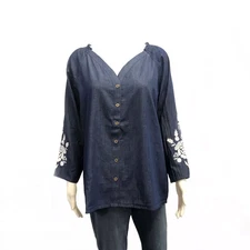 The Skyline Collection Women's Embroidered Denim Blouse in Blue - Small