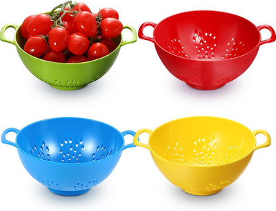 4 Pack Mini Colander for Kitchen Plastic Berry Strainer with Double Handles 7.5