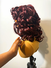 Curly human hair Lace Front Wig Free-Part Classic Bonded Auburn/Med Brown Women