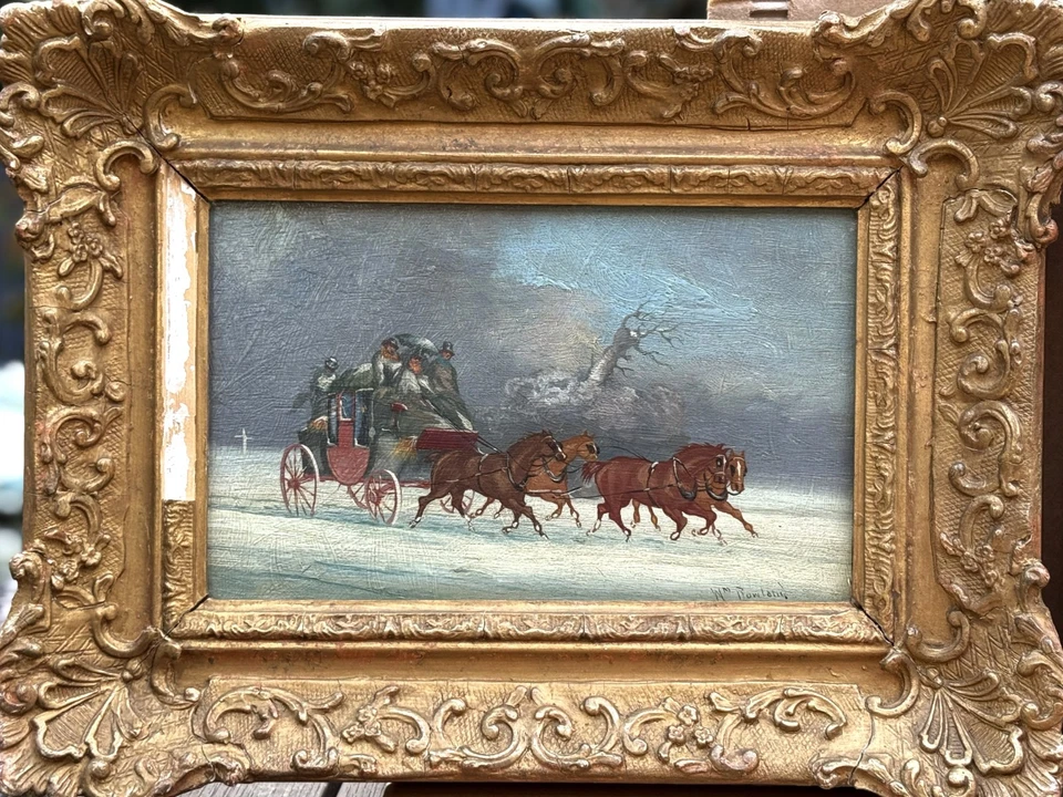 William Rowland (Reino Unido), Antiguo Juego de 3 Aceites "Stagecoach", Firmado/Enmarcado Foto 2 de 4