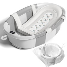 Collapsible Baby Bathtub with Soft Cushion and Thermometer, Newborn to Toddle...