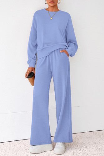 2 Piece Outfits 2026 Spring Sweatsuits Crewneck Sweatshirt Wide Leg Sweatpant... - Bild 3 von 8