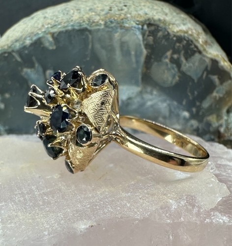 Vintage 10k Sapphire Cluster Cocktail Antique Estate Ring Yellow Gold Size 6.5 - Picture 2 of 5