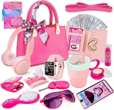 Little Girl Purse with Pretend Makeup for Toddlers, Kids Play Purse Set - Includ