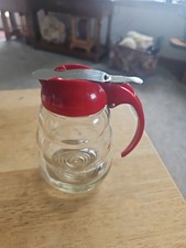 Vintage Syrup Dispenser Dripcut Red Top Glass Beehive Shape Made in USA 1950s