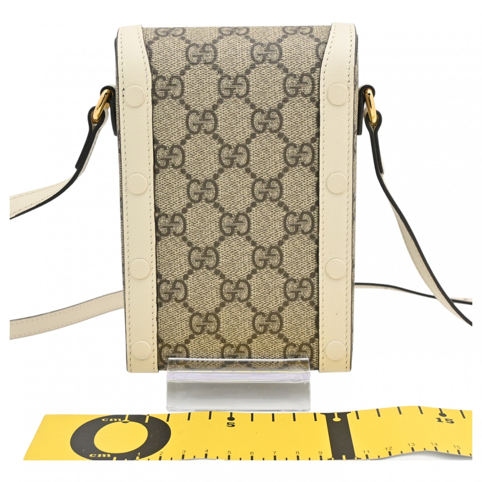 Auth GUCCI GG Supreme Horsebit Shoulder Bag Gold Hardware White Leather gu5858cd thumbnail 2