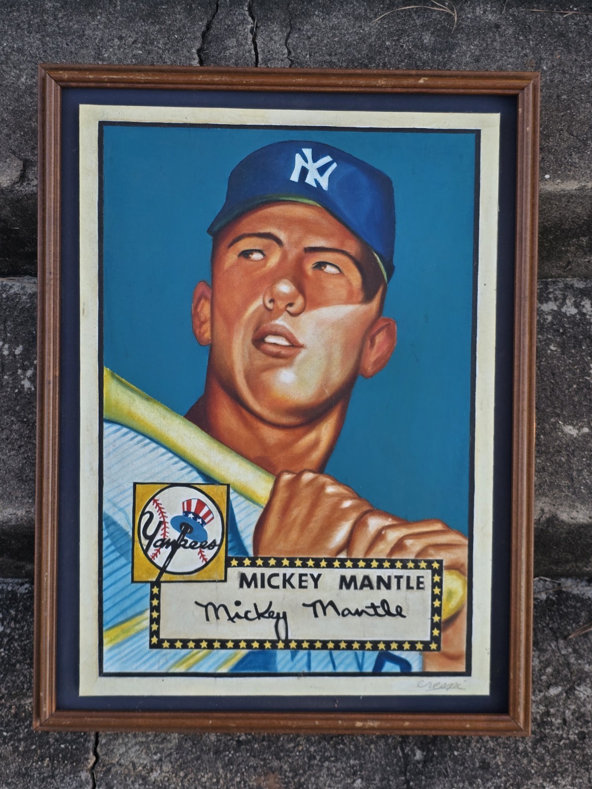 1952 Topps Painting Mickey Mantle Baseball Art Signed