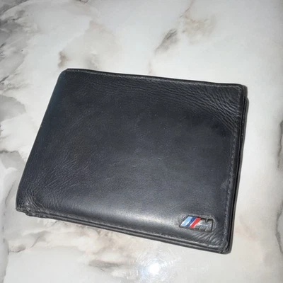 BMW Black Men's Bifold Wallet with Logo Red Interior Credit Card Folding Car - Photo 1/3