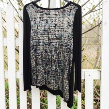 Karen Kane Tunic Top Womens Large Black Multicolor Long Sleeve Hi/Lo Hem Artsy