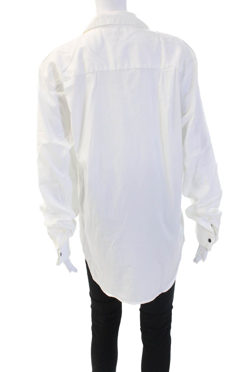 Zara Unisex Basic Collared White Button-Up Long S… - image 3