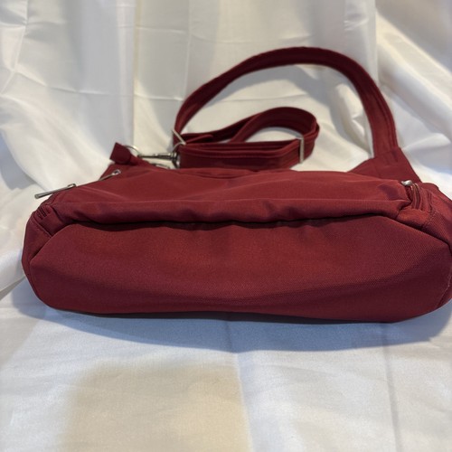 Travelon 5 Point Anti-Theft Classic Crossbody Bucket Bag, Red Maroon - New - Picture 8 of 8