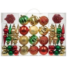 Christmas Tree Shatterproof Multicolor 92 Ct Pieces Ornament Decoration Set