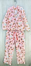 Old Navy Women Flannel Pajama Christmas Pink Candy Gingerbread 2 PC Set Medium
