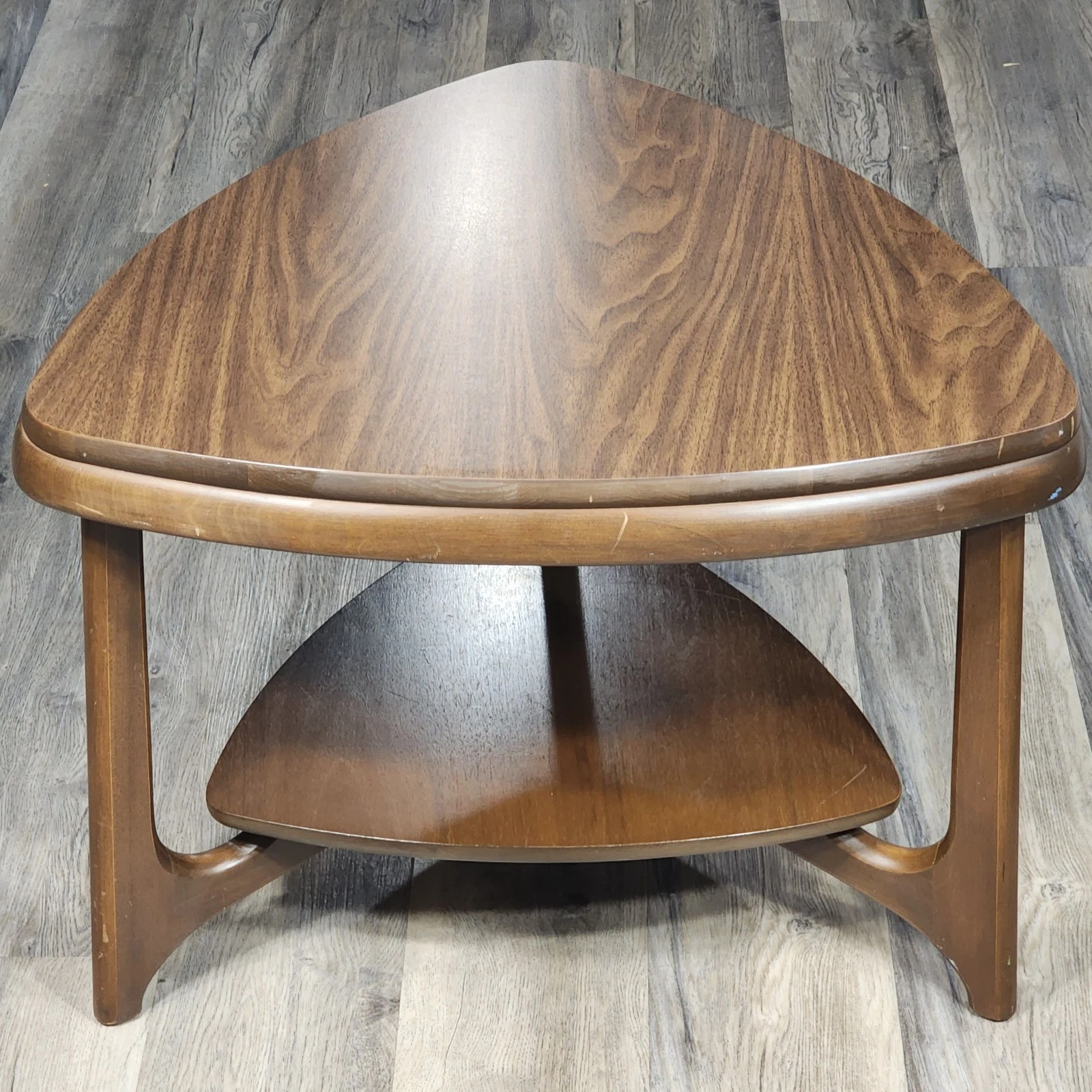 Mersman Guitar Pick Side End Coffee Table Triangle MCM Brown Wood Vintage 2 Tier