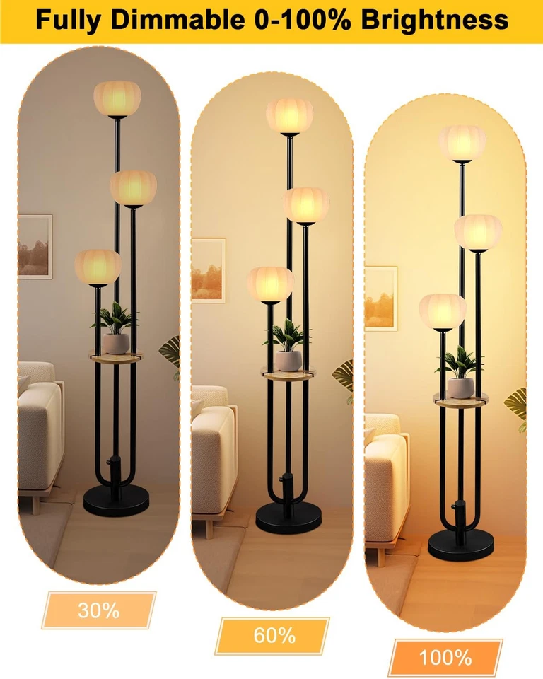 Lámpara de pie negra con mesa, lámparas de pie regulables modernas con lámpara de calabaza... Foto 2 de 4