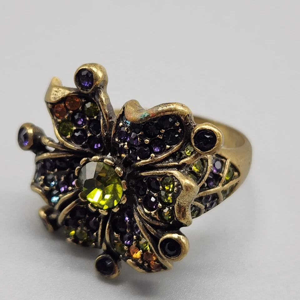 Anillo Flor Heidi Daus Verde Púrpura Estrás Racimo Pavé Latón Para Mujer Talla 12 Foto 4 de 4