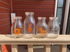 Glass Milk Bottles HALF PINTS LOT OF 4 Glass VINTAGE MILK BOTTLES BORDEN'S