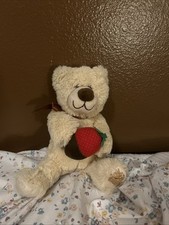 Berry Loved Bear, Cream Color, Brown Bow, Holding Strawberry Dipped In Chocolate