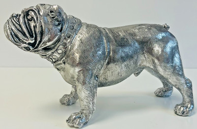 Britische Bulldogge Ornament für Wohnzimmer Statue Silber Wohndeko Hund