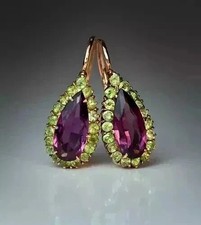 4Ct Pear Cut Lab Created Amethyst Peridot Hoop Earrings 14K Rose Gold Finish