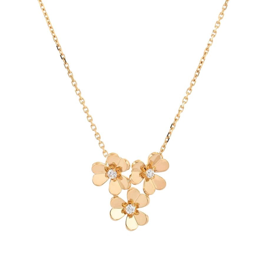 Van Cleef & Arpels Frivole Mini 3 Flowers Necklace Diamond 750YG P0082783