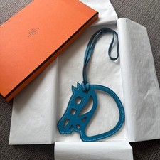 HERMES Paddock Cheval Bag Charm Horse Motif Swift Blue Jeans