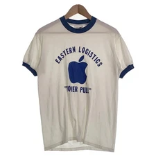 80-90's EASTERN LOGISTICS Power Pull Print Ringer T-Shirt White Navy USA Used