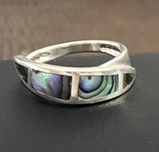 Southwestern Sterling Silver  Inlay Abalone Shell Ring Size 6