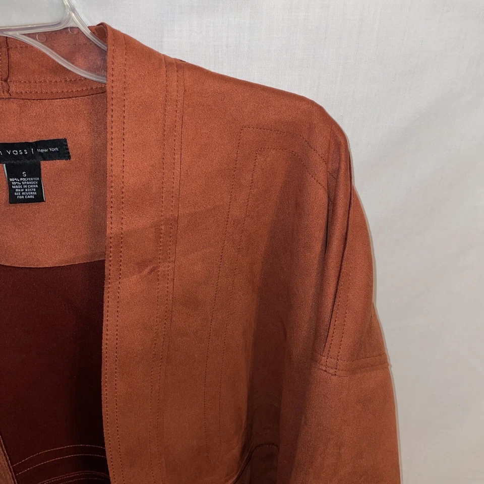 Túnica abierta Joan Vass para mujer talla pequeña marrón óxido gamuza clara manga 1/2 negocios Foto 4 de 4