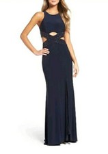 Xscape Beaded Cut Out Jersey Gown Dress Sz 4 Navy Mrsp $248